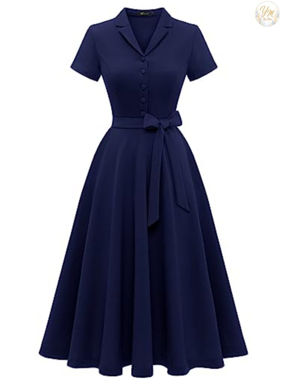 Vintage Tea Dress Short Sleeve V-Neck A-Line Cocktail Party Church Dress